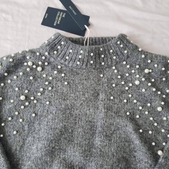 Zara Crop Pearl Sweater Small - Picture 2 of 7